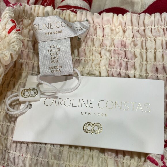 CAROLYN CONSTAS (NWT) 2 Piece Linen Blend Skirt/Crop Top Tropical, Ivory/Red - L - Picture 9 of 12